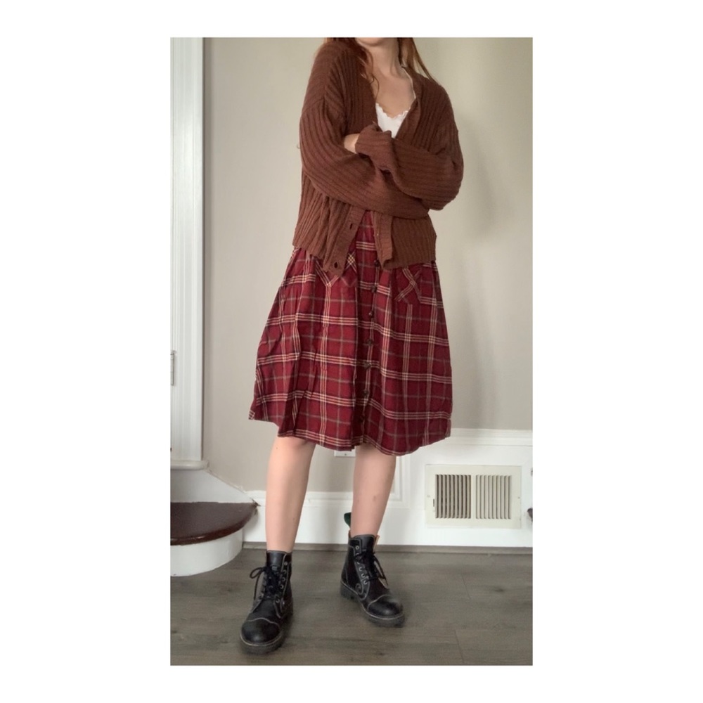 Modcloth Red Plaid Midi Schoolgirl High-rise Skirt with Pockets S